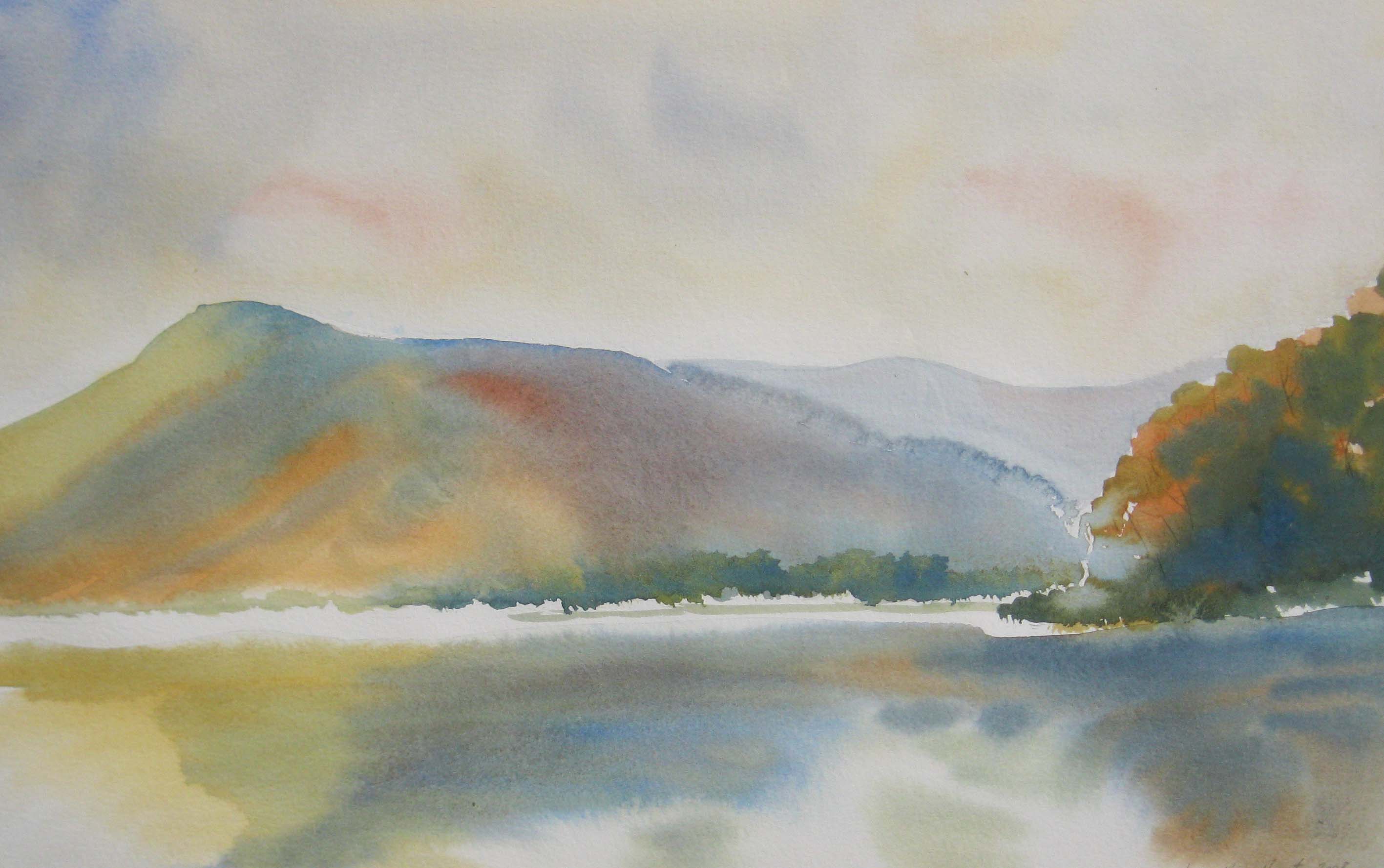 watercolour painting of the lake district, sefton art group