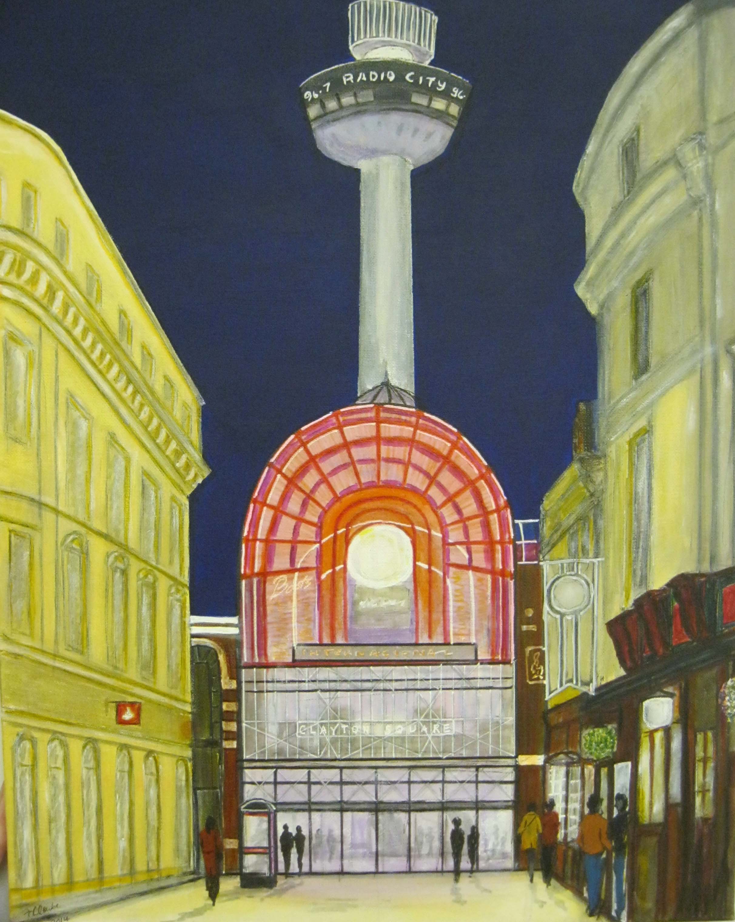 clayton square, liverpool, painting by the sefton art group artist frank clarke